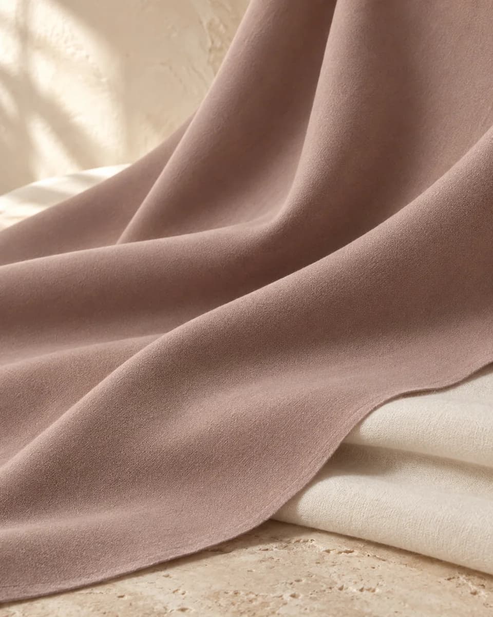 Seamless collection mood: smooth rose-taupe fabric in flowing folds