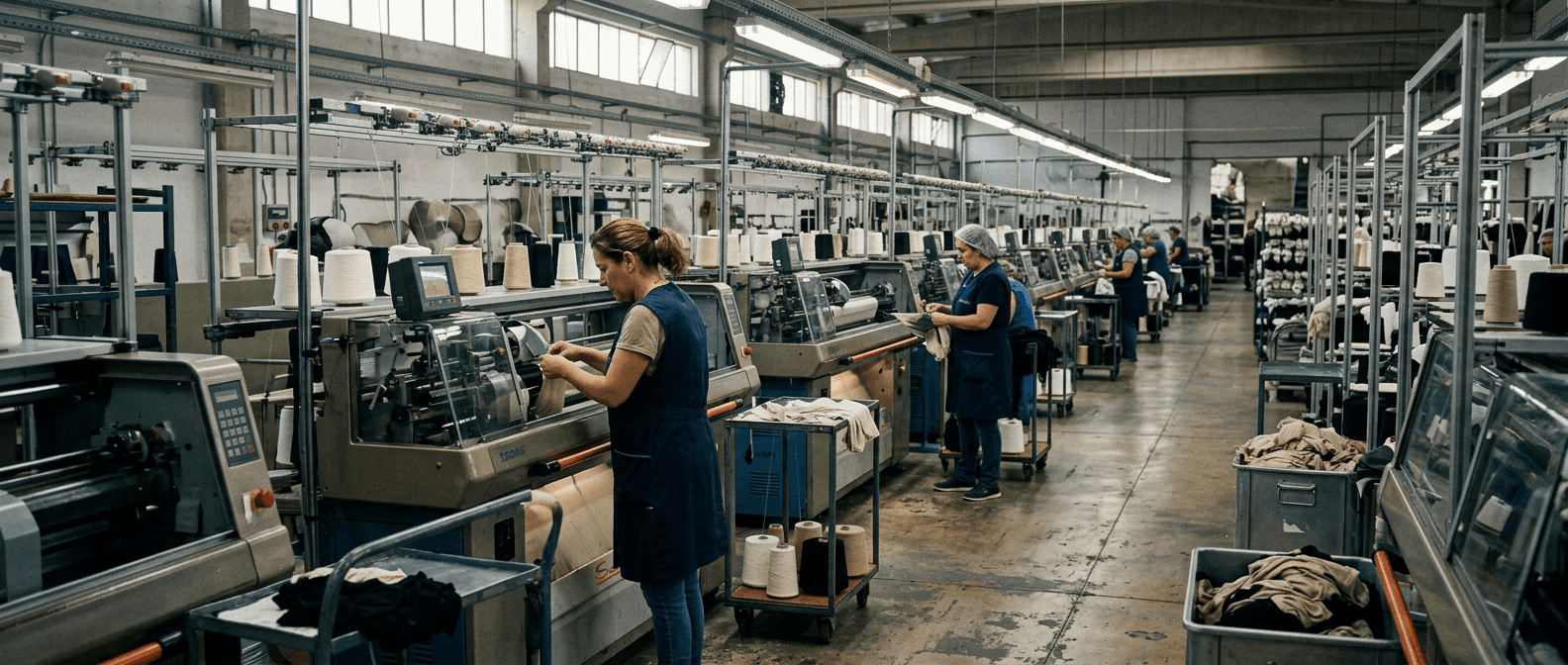 Underwear factory production line with textile machinery